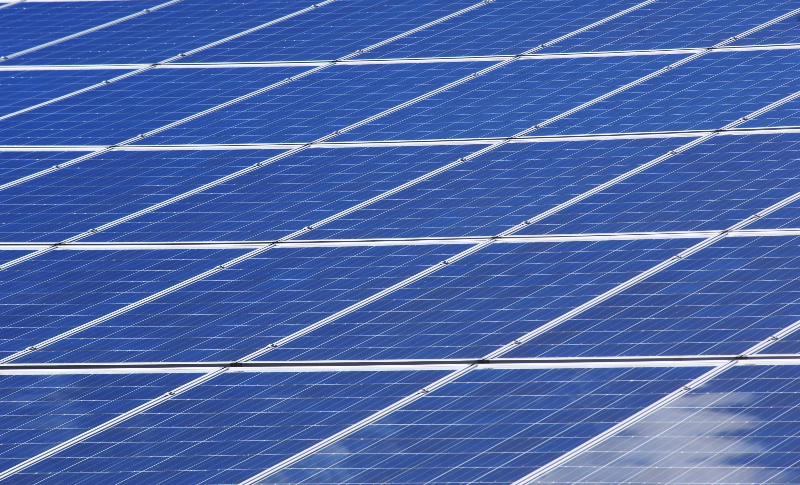 large array of blue solar panels